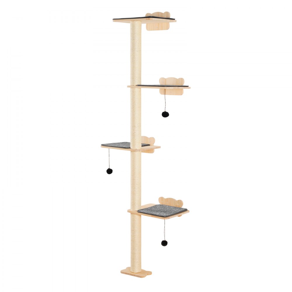 VEVOR 4 Tiers Cat Tree, Cat Wall Furniture Set with 4 Jumping Boards, Wall-Mounted Cat Floating Shelf up to 40 lbs, 12 mm Pine Wood Cat Perch for Sleeping, Playing, and Climbing