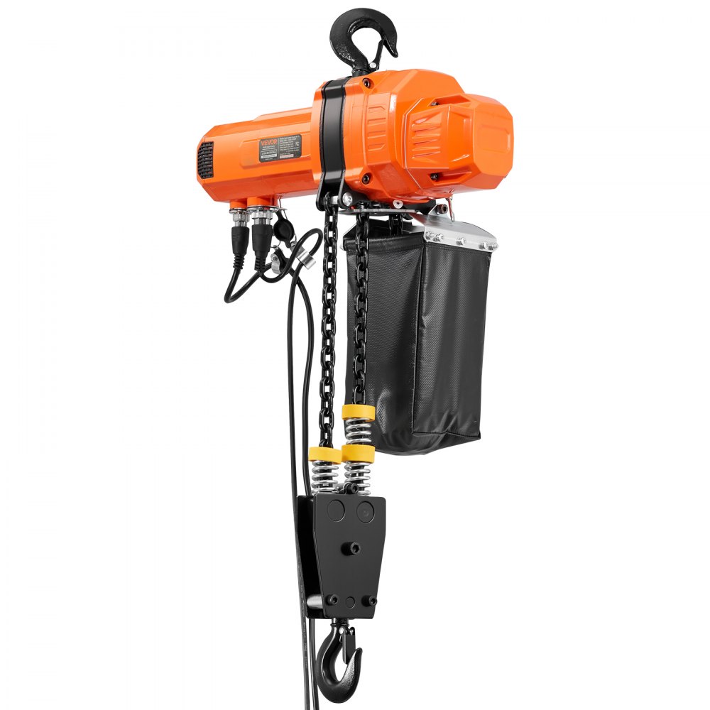 VEVOR elektrische kettingtakel 1000 kg, 3 m hefhoogte, 230 V eenfasige bovenloopkraan met 100 m draadloze en 2,4 m bekabelde afstandsbediening, noodstop, 2-in-1 elektrische kettingtakel voor fabrieken, magazijnen en garages.