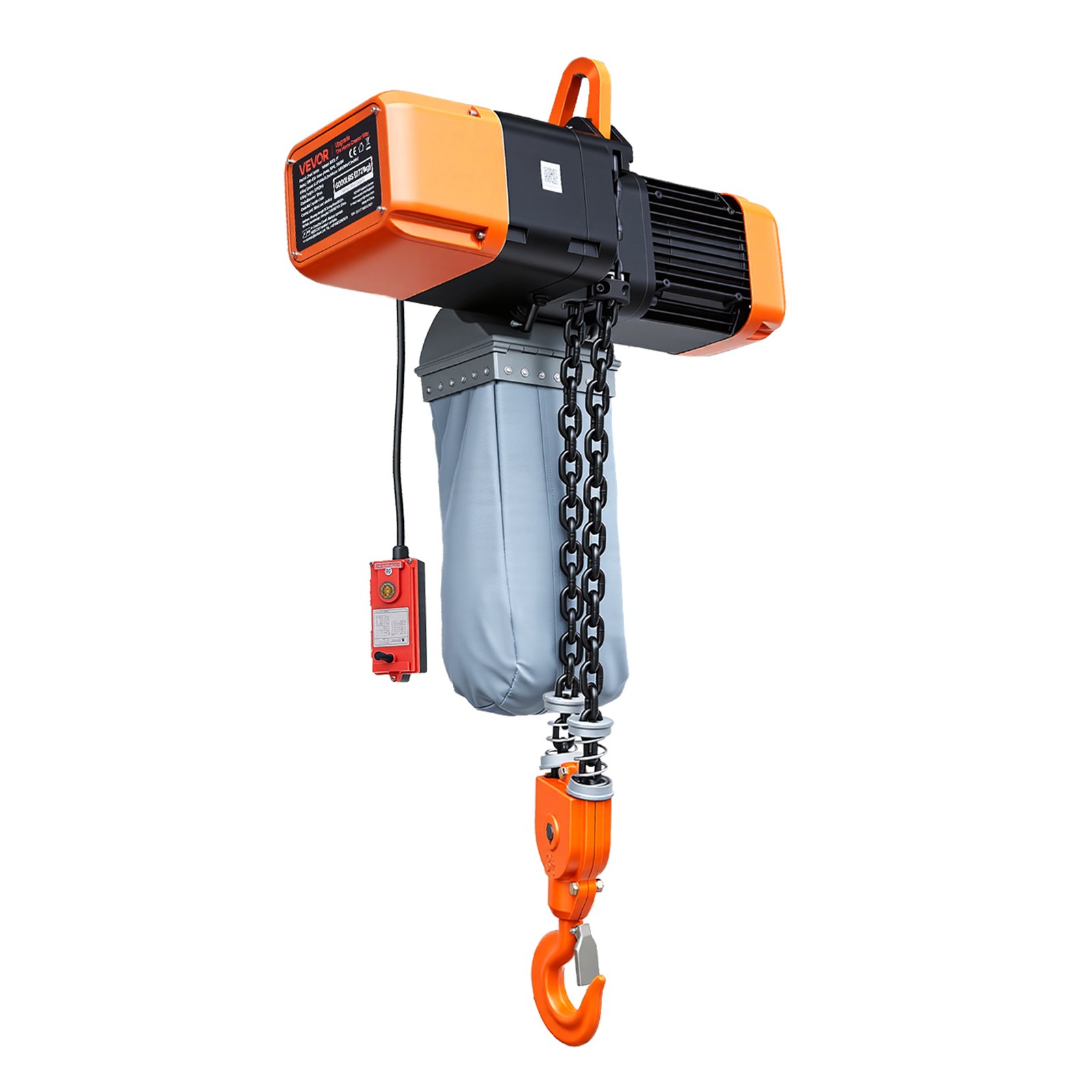 VEVOR elektrische kettingtakel 2721 kg, 9,1 m hefhoogte, driefase, met 100 m draadloze en 8,2 m bekabelde afstandsbediening, G100 dubbele ketting, noodstop, elektrische kettingtakel voor fabrieken, magazijnen en garages.