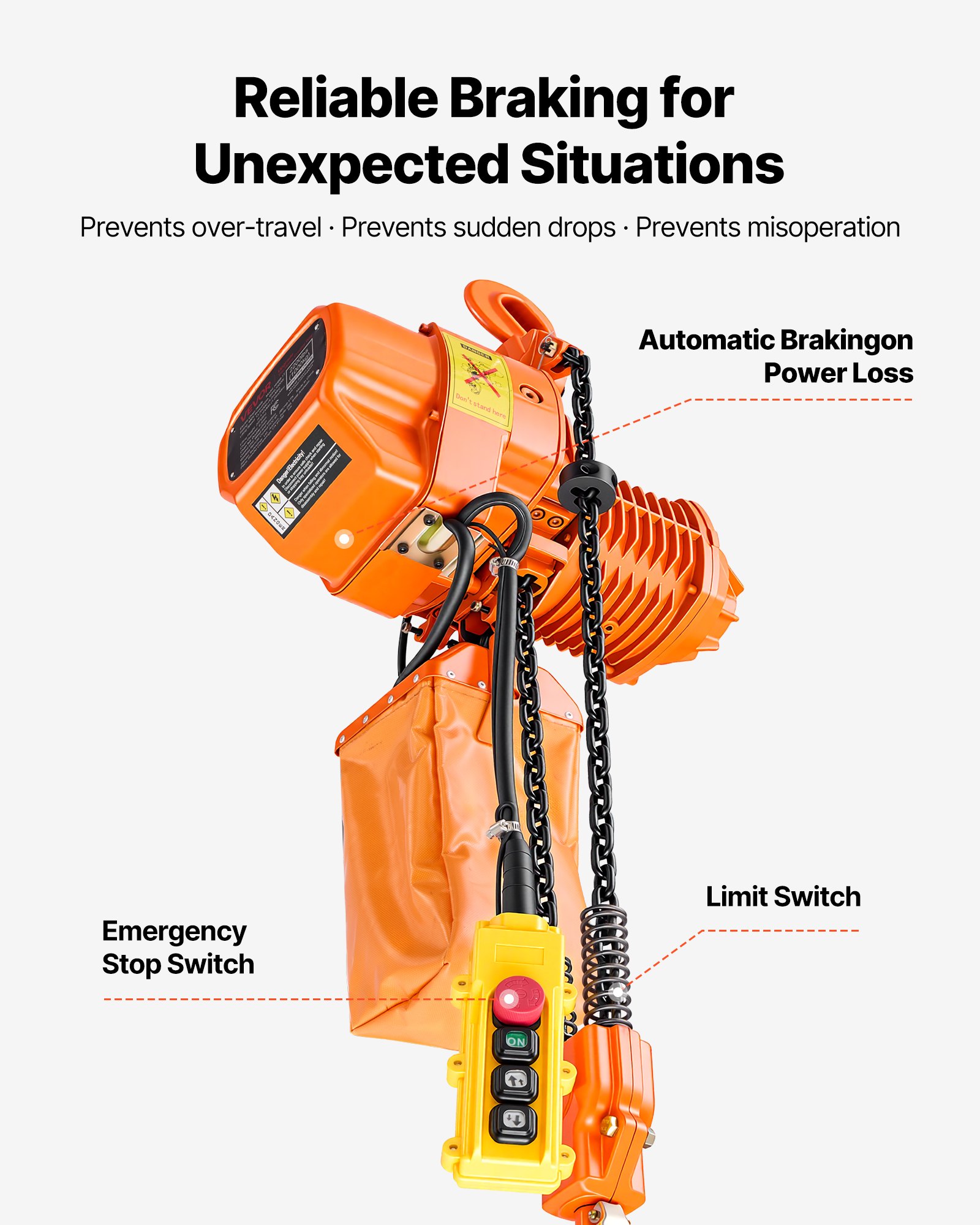 VEVOR 1000 kg Electric Chain Hoist, 6 m Lifting Height, Three-Phase Overhead Crane with 100 m Wireless & 4.5 m Wired Remote Control, Double G80 Chain Hoist for Factories, Warehouses, Garages