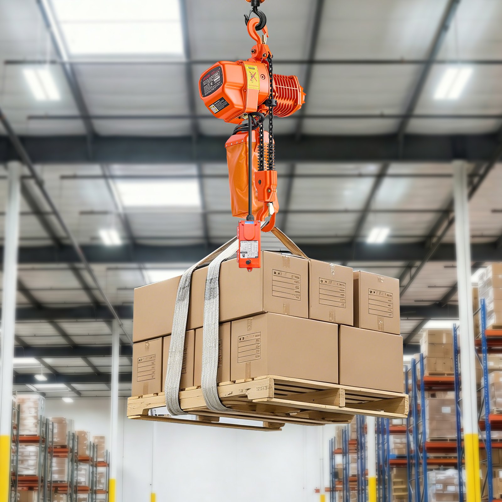 VEVOR 1000 kg Electric Chain Hoist, 6 m Lifting Height, Three-Phase Overhead Crane with 100 m Wireless & 4.5 m Wired Remote Control, Double G80 Chain Hoist for Factories, Warehouses, Garages