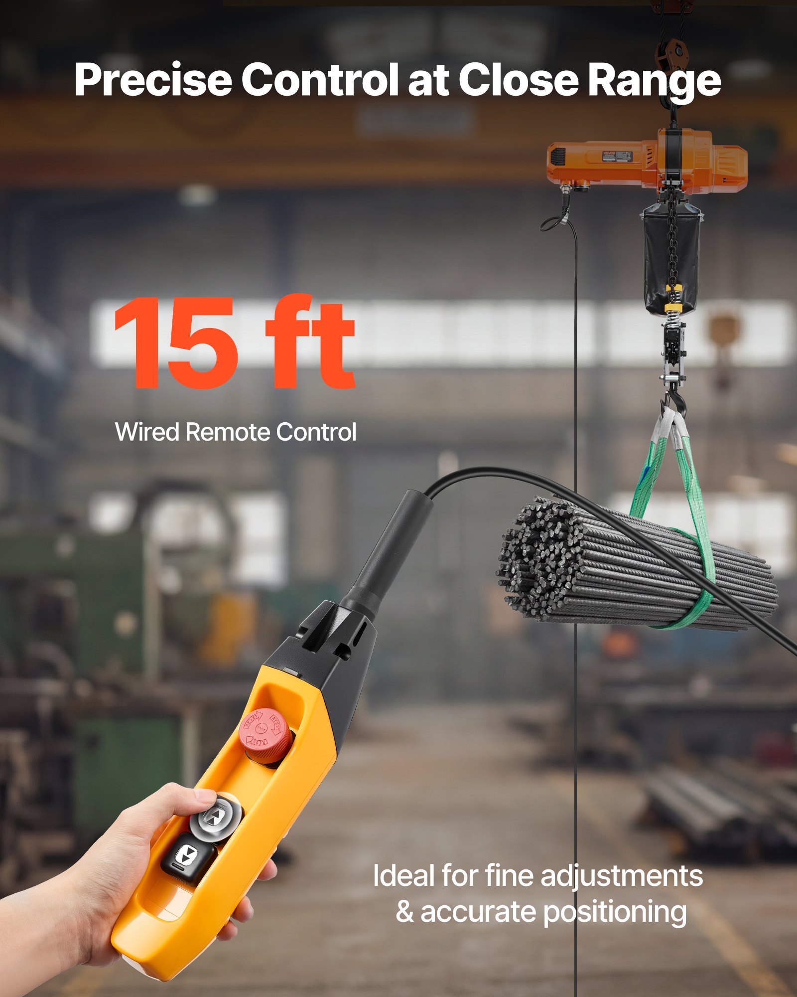 VEVOR elektrische kettingtakel 1000 kg, 6 m hefhoogte, 230 V eenfasige bovenloopkraan met 4,5 m kabel, afstandsbediening, G100 ketting, noodstop, elektrische kettingtakel voor fabrieken, magazijnen en garages.