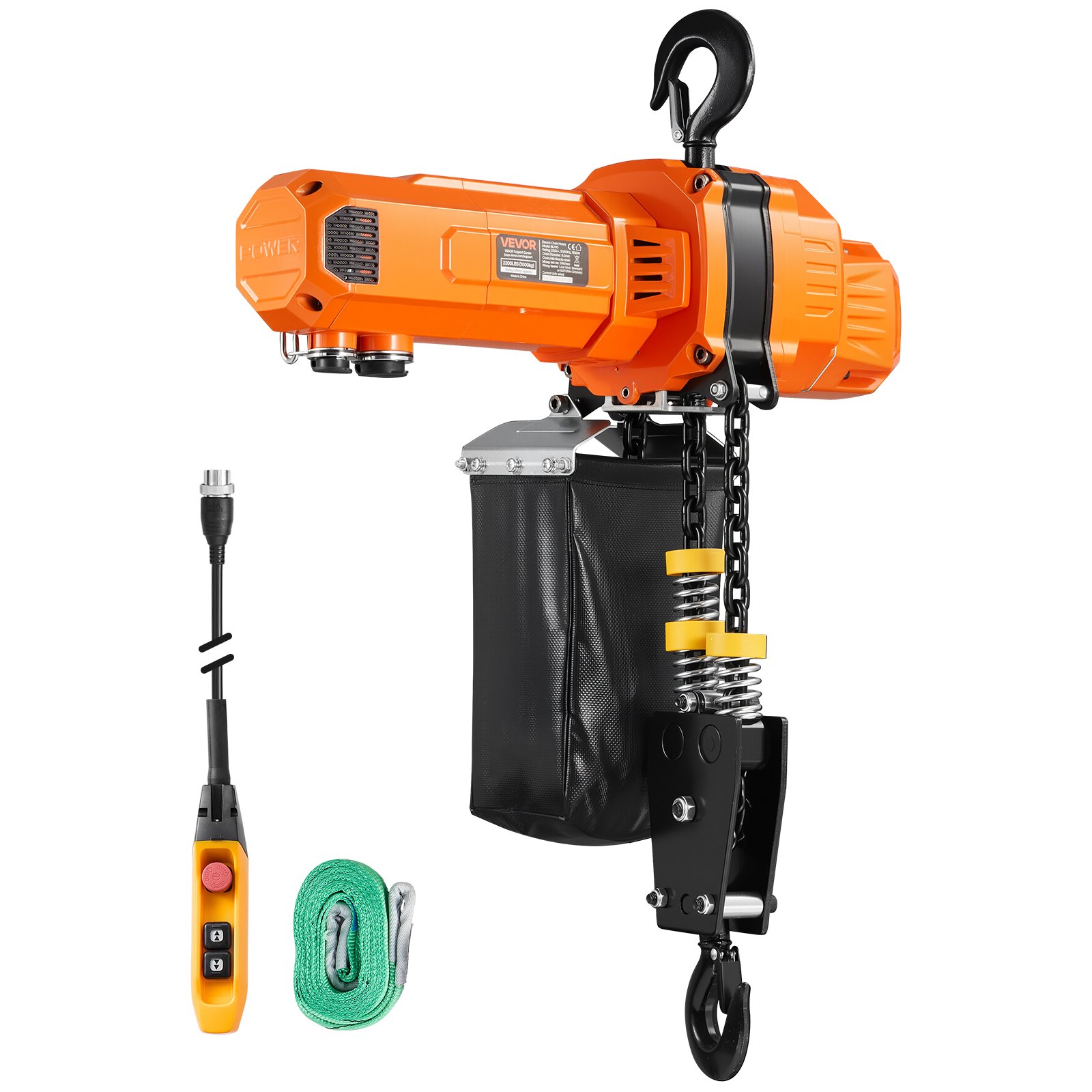 VEVOR elektrische kettingtakel 1000 kg, 6 m hefhoogte, 230 V eenfasige bovenloopkraan met 4,5 m kabel, afstandsbediening, G100 ketting, noodstop, elektrische kettingtakel voor fabrieken, magazijnen en garages.