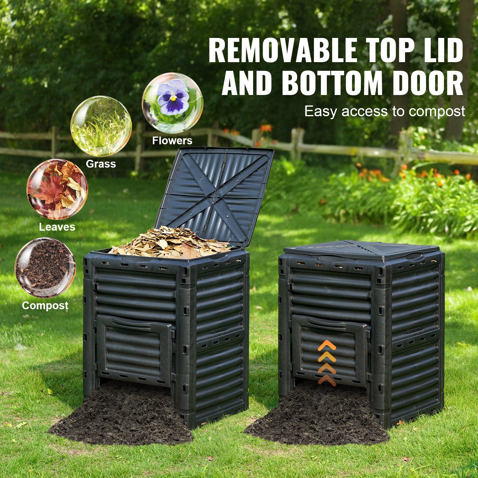 VEVOR Rapid Composter 300L Tuincomposter 60,7x60,5x82,5cm Thermocomposter PP Plastic Composter Corrosiebestendige Hittebestendige Compostcontainer Composteren voor het verminderen van huishoudelijk afval