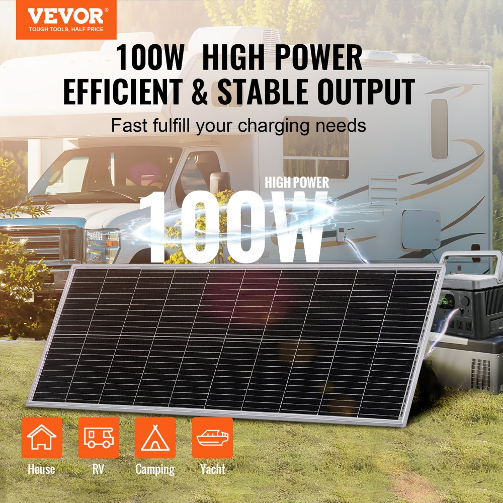 VEVOR 100W zonnepaneelset 12V monokristallijn zonnepaneel plus 8,33A laadregelaar Zonnesysteem Conversiepercentage van 23% Compatibel met AGM-, GEL-, FLD- en LI-accu's Ideaal voor campers Jachten Thuis