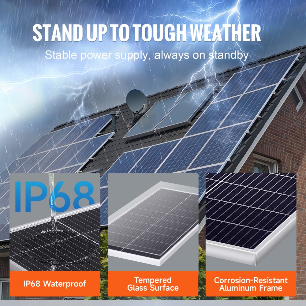 VEVOR 200W zonnepaneelset van 2 12V monokristallijne zonnemodules plus laadregelaar 16,66A Zonnesysteem conversiepercentage van 23% Compatibel met AGM-, GEL-, FLD- en LI-accu's Ideaal voor campers, jachten en caravans