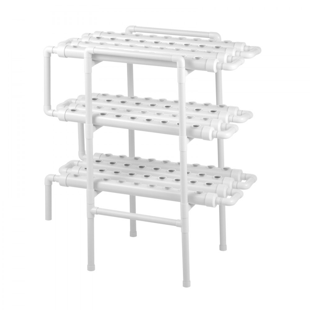 VEVOR Hydroponisch Plantensysteem, 3 Niveaus, 108 Plaatsen, UPVC Buissysteem met Timer, Hydroponische Toren, Kweekset, Hydroponische Kweekset voor Groenten, Fruit & Kruiden, Wit