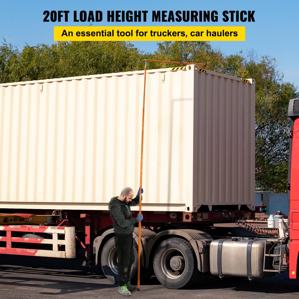 VEVOR Load Height Measuring Stick, 20\' Sturdy Fiberglass Truck Height Stick with Adjustable Pole, Non-conductive Truck Height Measuring Stick with Carrying Bag, Height Stick for Trucks, Car Haulers