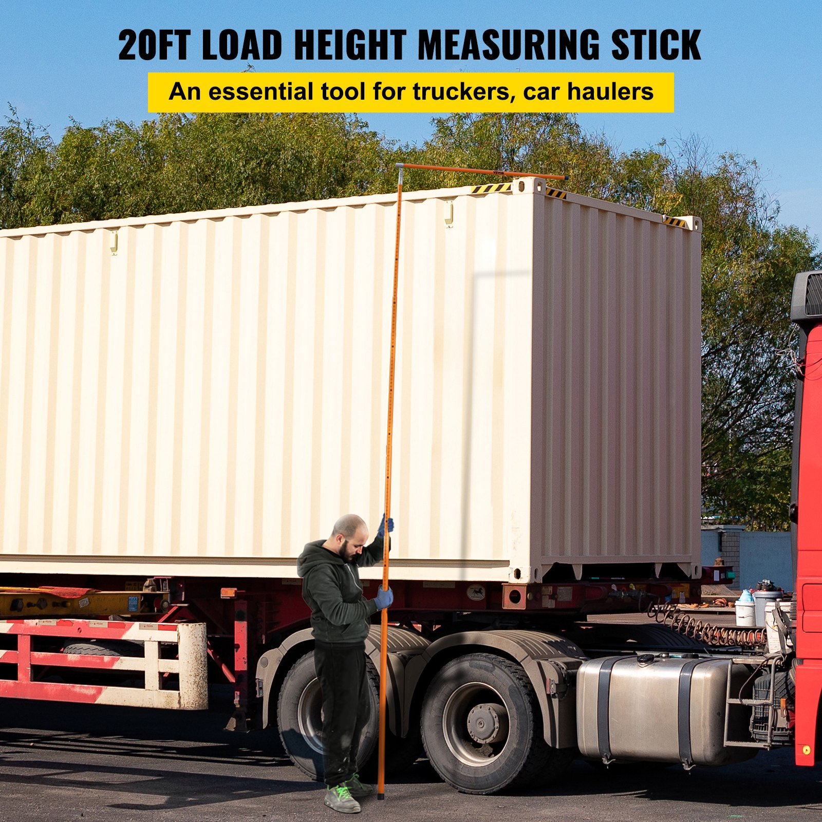 VEVOR Load Height Measuring Stick, 20\' Sturdy Fiberglass Truck Height Stick with Adjustable Pole, Non-conductive Truck Height Measuring Stick with Carrying Bag, Height Stick for Trucks, Car Haulers