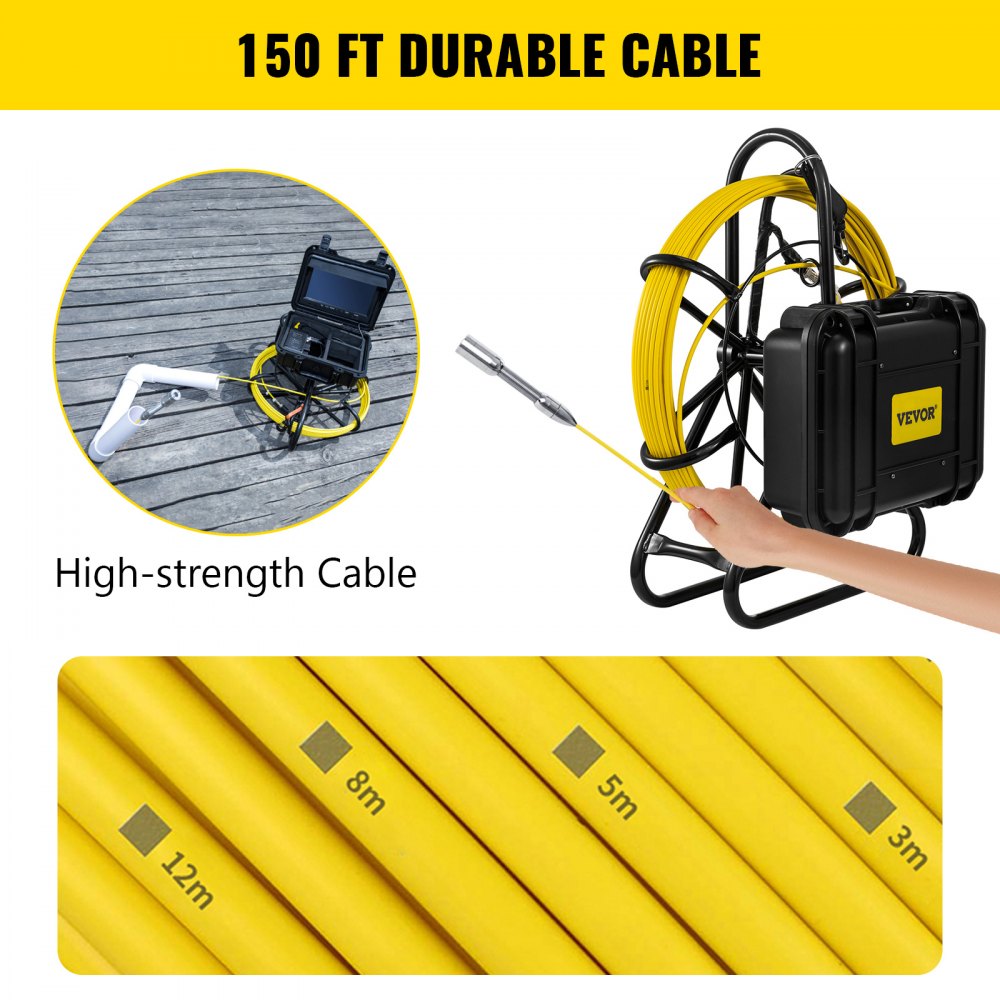 Vevor Industriële Endoscoop Pijp Inspectie Camera 45,6 M Kabel Hd 1200tvl Ip68
