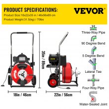 VEVOR 75 Ft x 3/8 Inch Drain Cleaner Machine fit 1-1/4 Inch (32mm) to 4 Inch(100mm) Pipes Drain Cleaning Machine Portable Electric Drain Auger with 2 Sets of Cutters Electric Drain Auger