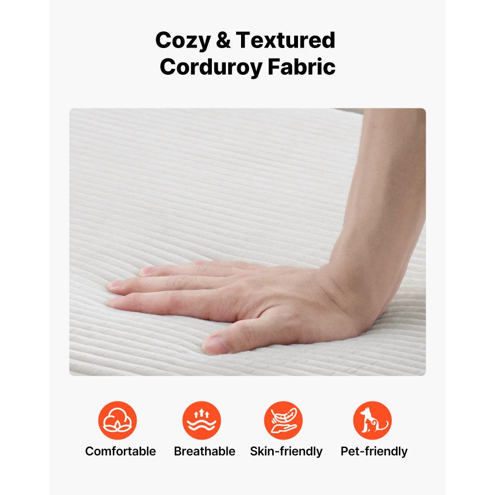 VEVOR Chaise Longue 1115 mm, modulaire bank voor de lounge zonder steunpoten, extra grote corduroy leesstoel met kussens, armleuningen en diepe zitting, loungestoel voor woonkamer en slaapkamer, beige