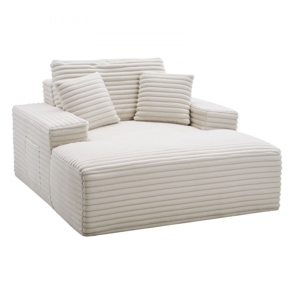 VEVOR Chaise Lounge Chair, 1380 mm Boneless Chaise Lounge Indoor, Modern Upholstered Oversized Reading Chair with Throw Pillows & Armrests, Sofa Couch Deep Seat Sleeper for Living Room, Bedroom, Beige