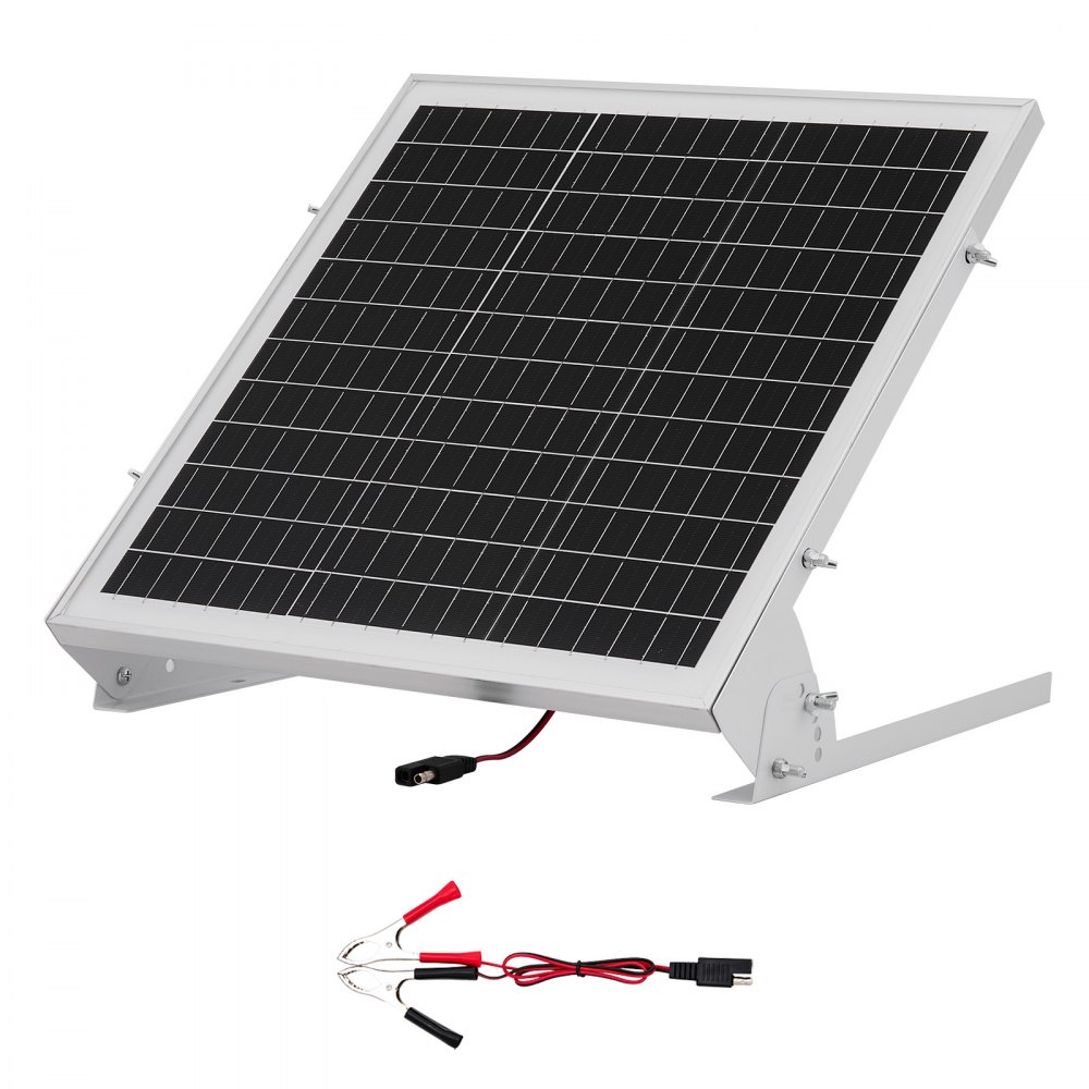VEVOR 12V monokristallijn zonnepaneelset 20W, acculader met ingebouwde MPPT-regelaar en verstelbare montagebeugel, IP65 waterdicht voor auto, boot, camper, aanhanger en huisdak