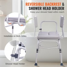 VEVOR Tub Transfer Bench Shower Seat with Padded Seat Reversible Backrest 500lbs