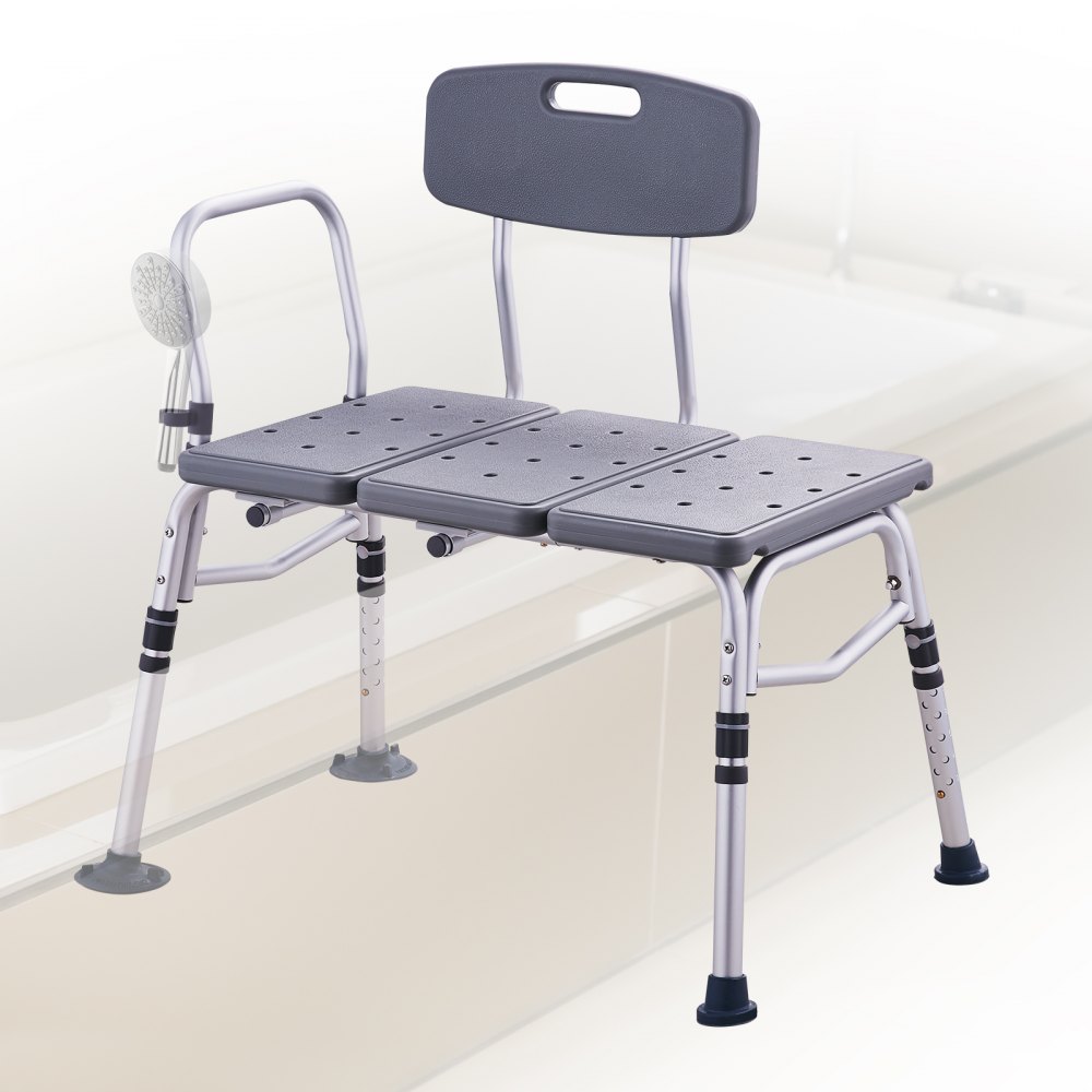 VEVOR tub transfer bench with adjustable height, non-slip legs, and comfortable backrest for safe transfers.