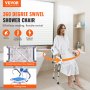 VEVOR shower chair with 360-degree swivel, smooth aluminum disc bearing, and pivoting arms for easy use.