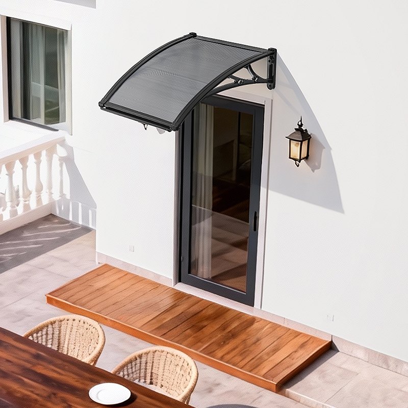 VEVOR Voordeurluifel, 61x60 cm, Aanbouwluifel, Dak met Afwatering & ABS-beugel, Bescherming tegen Regen, Sneeuw & Zon, Polycarbonaat Deurdak voor Veranda & Terras, Rookgrijs