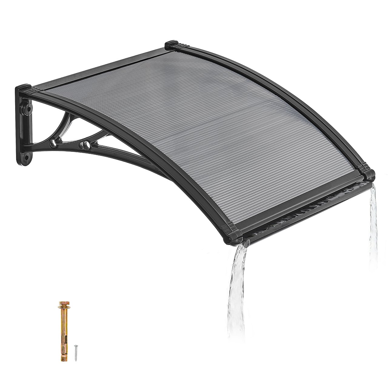 VEVOR Voordeurluifel, 61x60 cm, Aanbouwluifel, Dak met Afwatering & ABS-beugel, Bescherming tegen Regen, Sneeuw & Zon, Polycarbonaat Deurdak voor Veranda & Terras, Rookgrijs
