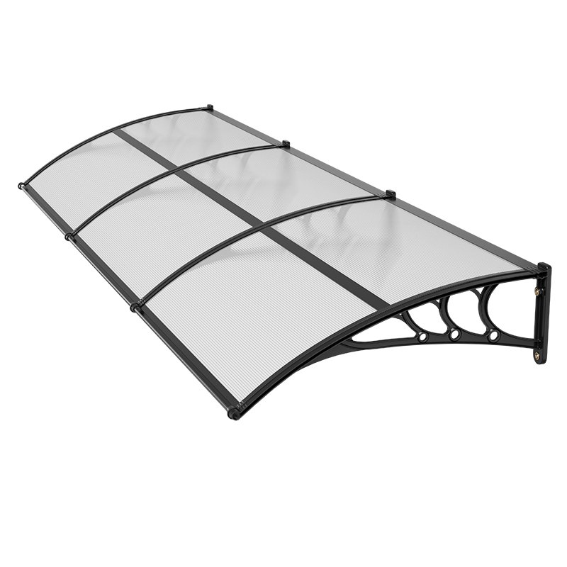 VEVOR luifel voor voordeur 965x2975 mm, aanbouwluifel, aanbouwluifel met afwatering en ABS-beugel, bescherming tegen regen, sneeuw en zon, polycarbonaat dakbedekking voor veranda en terras, transparant