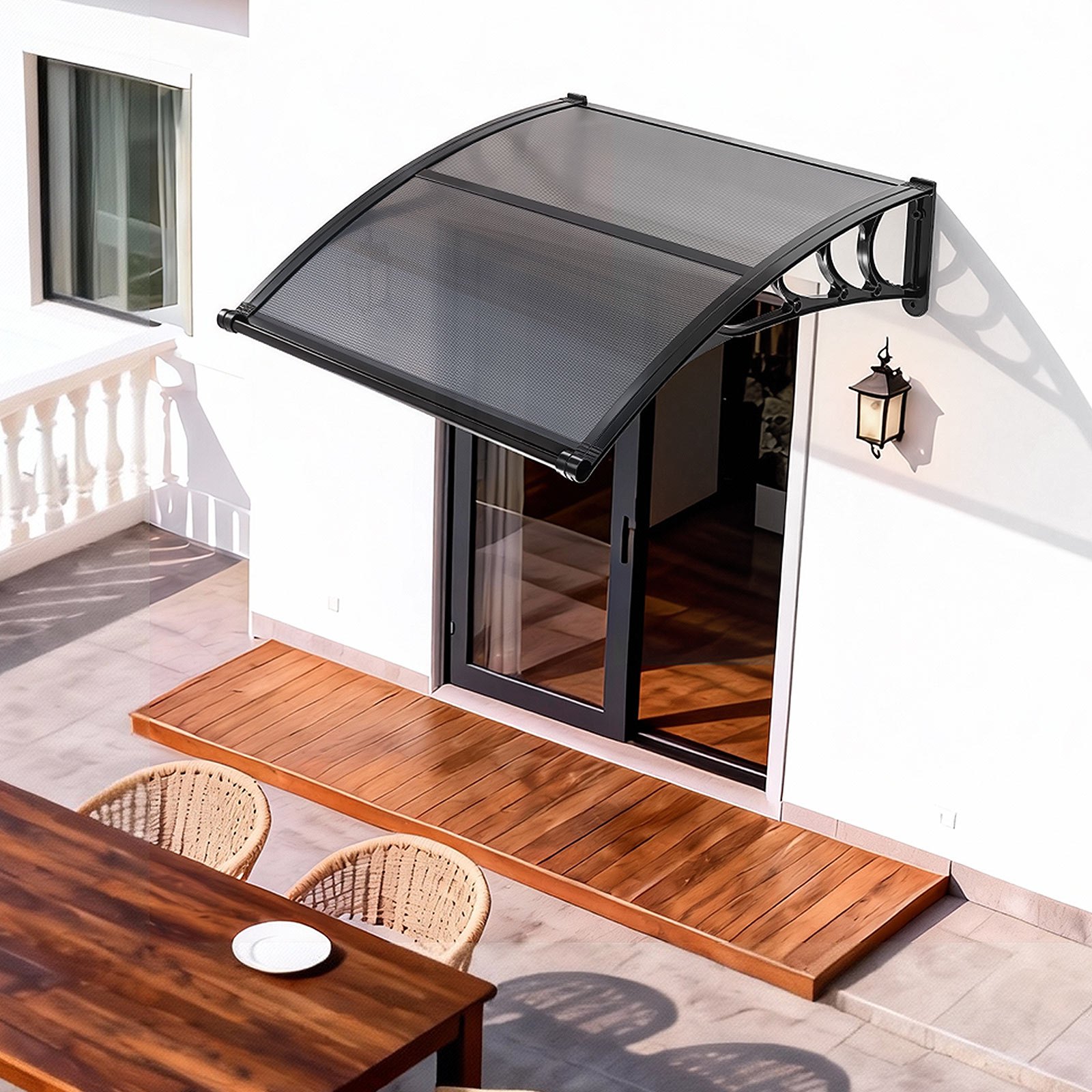 VEVOR Voordeurluifel, 965x1017 mm, Aanbouwluifel, Dak met Afwatering & ABS-beugel, Bescherming tegen Regen, Sneeuw & Zon, Polycarbonaat Deurdak voor Veranda & Terras, Rookgrijs