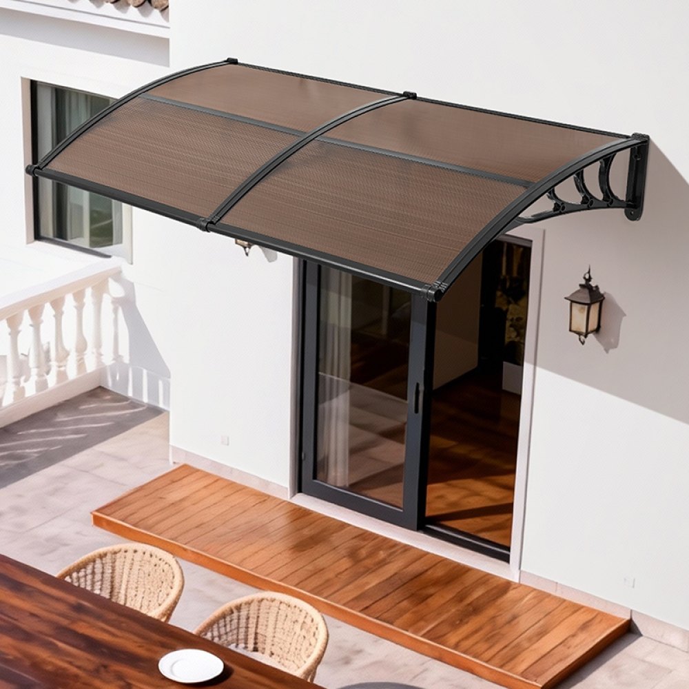 VEVOR Afdak voor Voordeur 965x1987 mm, Aanbouwluifel, Aanbouwluifel met Afwatering & ABS-beugel, Bescherming tegen Regen, Sneeuw & Zon, Polycarbonaat Deurafdekking voor Veranda & Terras, Bruin
