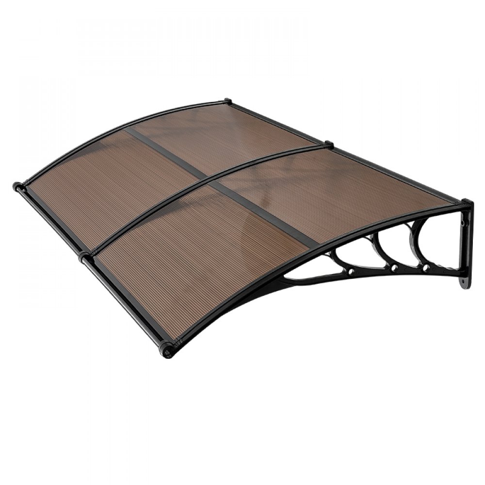 VEVOR Afdak voor Voordeur 965x1987 mm, Aanbouwluifel, Aanbouwluifel met Afwatering & ABS-beugel, Bescherming tegen Regen, Sneeuw & Zon, Polycarbonaat Deurafdekking voor Veranda & Terras, Bruin
