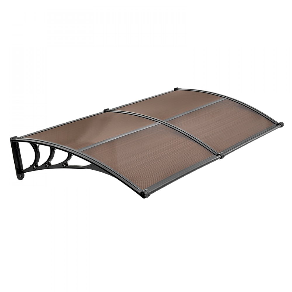 VEVOR Afdak voor Voordeur 965x1987 mm, Aanbouwluifel, Aanbouwluifel met Afwatering & ABS-beugel, Bescherming tegen Regen, Sneeuw & Zon, Polycarbonaat Deurafdekking voor Veranda & Terras, Bruin