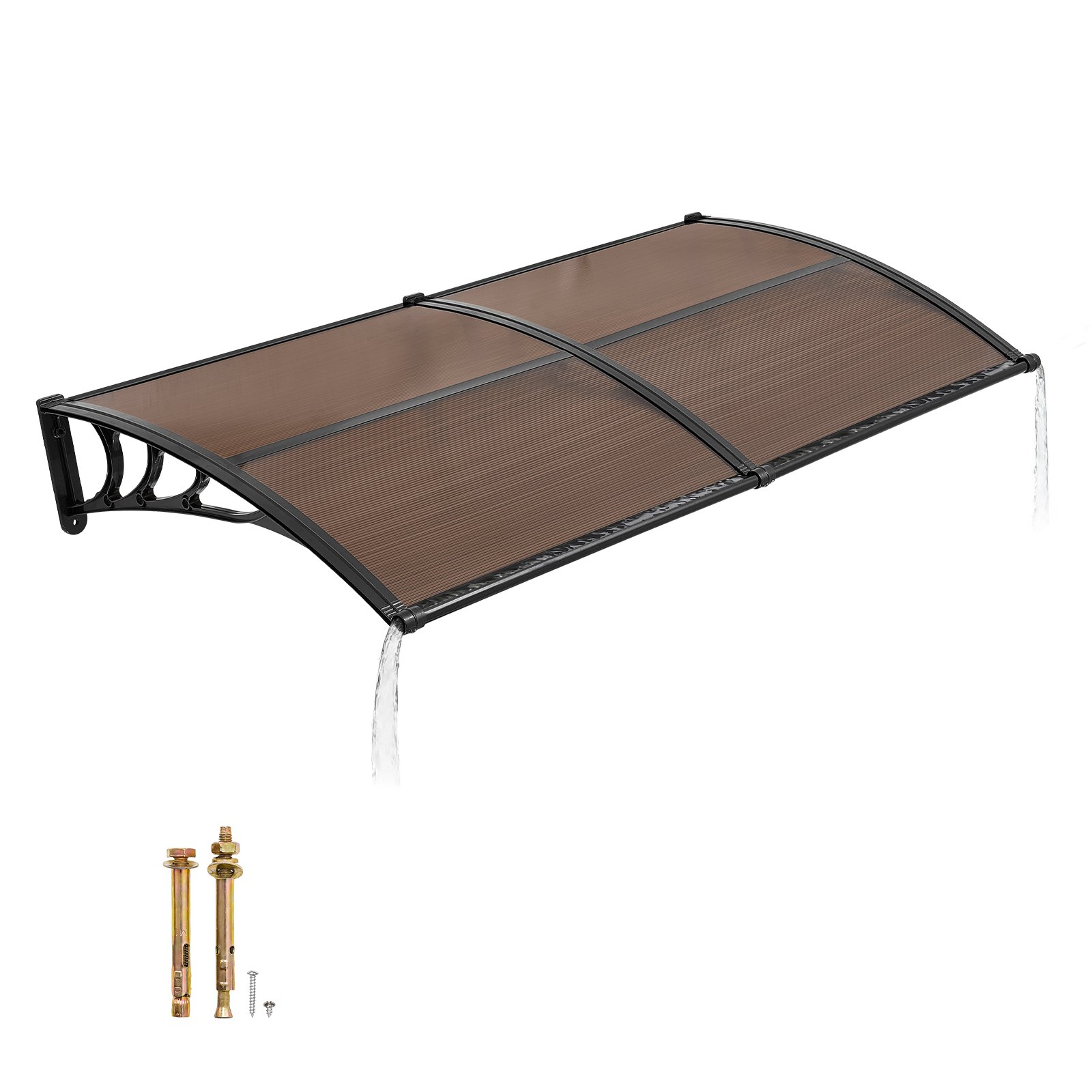 VEVOR Afdak voor Voordeur 965x1987 mm, Aanbouwluifel, Aanbouwluifel met Afwatering & ABS-beugel, Bescherming tegen Regen, Sneeuw & Zon, Polycarbonaat Deurafdekking voor Veranda & Terras, Bruin