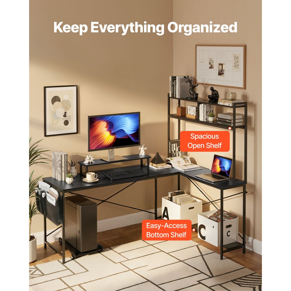 VEVOR L-Shaped Computer Desk, 67-inch Reversible Corner Gaming Desk with Monitor Stand & Movable CPU Stand, Modern Stylish PC Table Sturdy Work Workstation for Home Office - Easy to Assembly