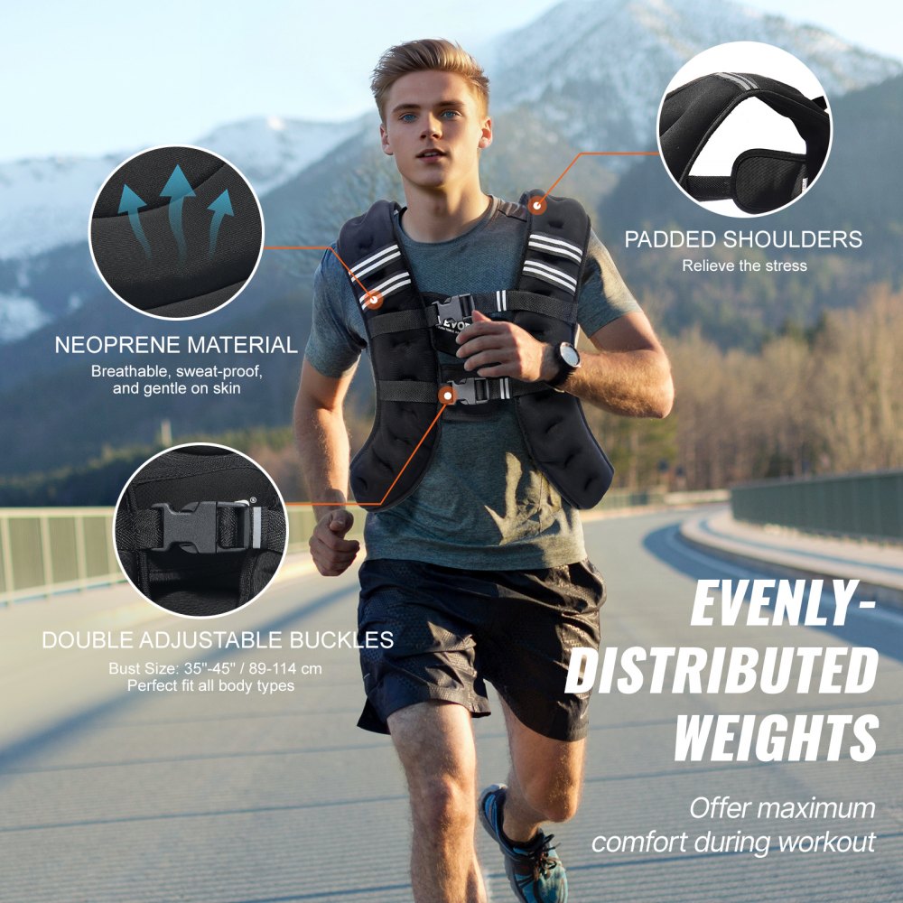 VEVOR Gewichtsvest 13,8 kg met reflecterende strip, verstelbare gesp, lichaamsgewichtsvest voor mannen en vrouwen, trainingsuitrusting voor krachttraining, hardlopen, joggen, fitness, afvallen