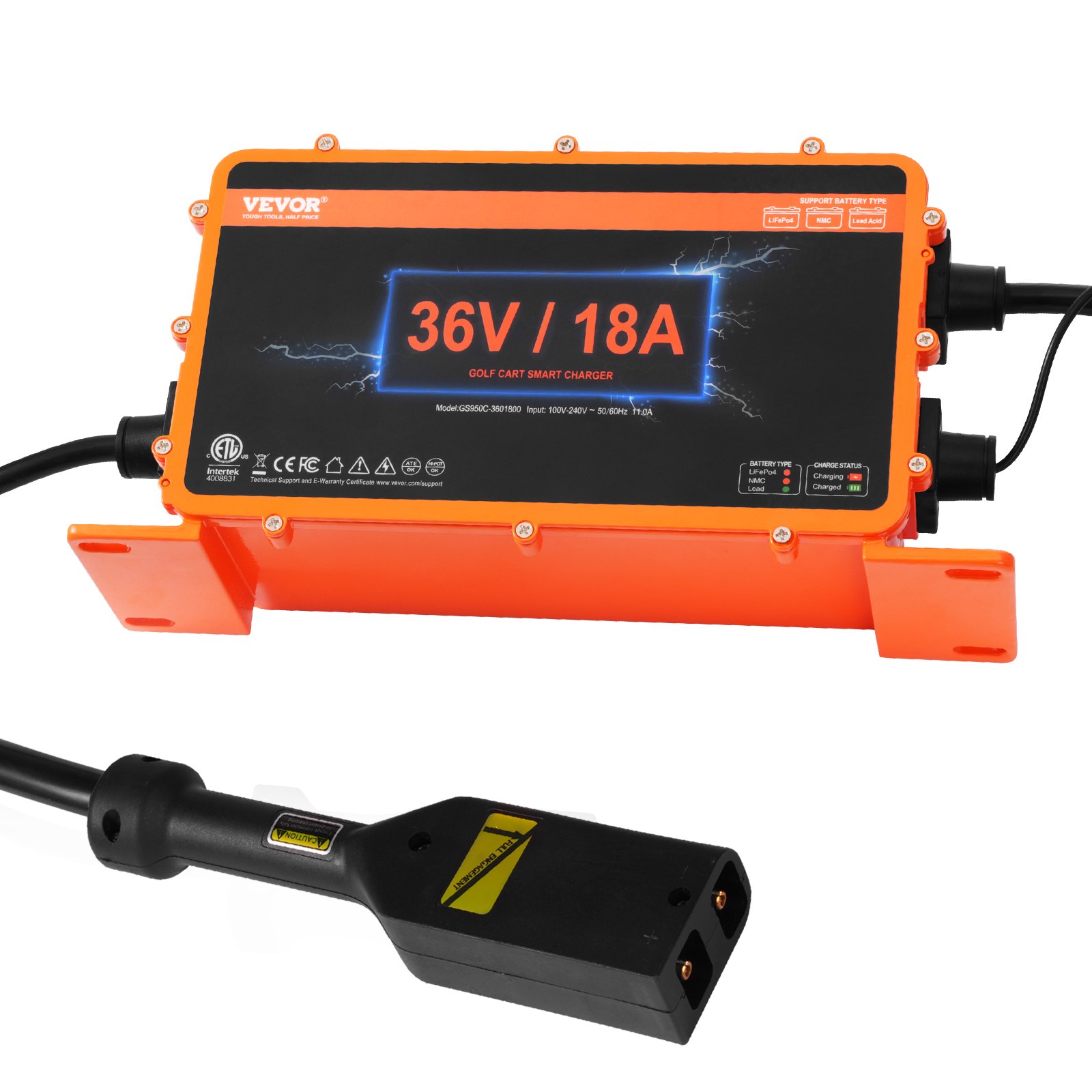 VEVOR 36V golfkar-acculader, 18A slimme acculader met D-stekker, compatibel met loodzuur AGM/GEL/EFB MF NMC LiFePO4-accu's voor EZGO TXT, IP67