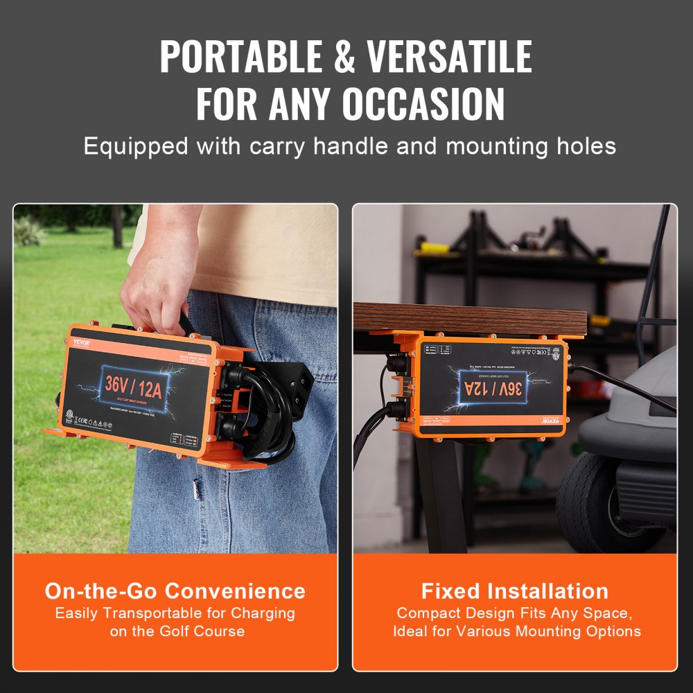 VEVOR 36V golfkar-acculader, 12 Ampère slimme acculader met D-stekker, compatibel met loodzuur AGM/GEL/EFB MF NMC LiFePO4-accu's voor EZGO TXT, IP67