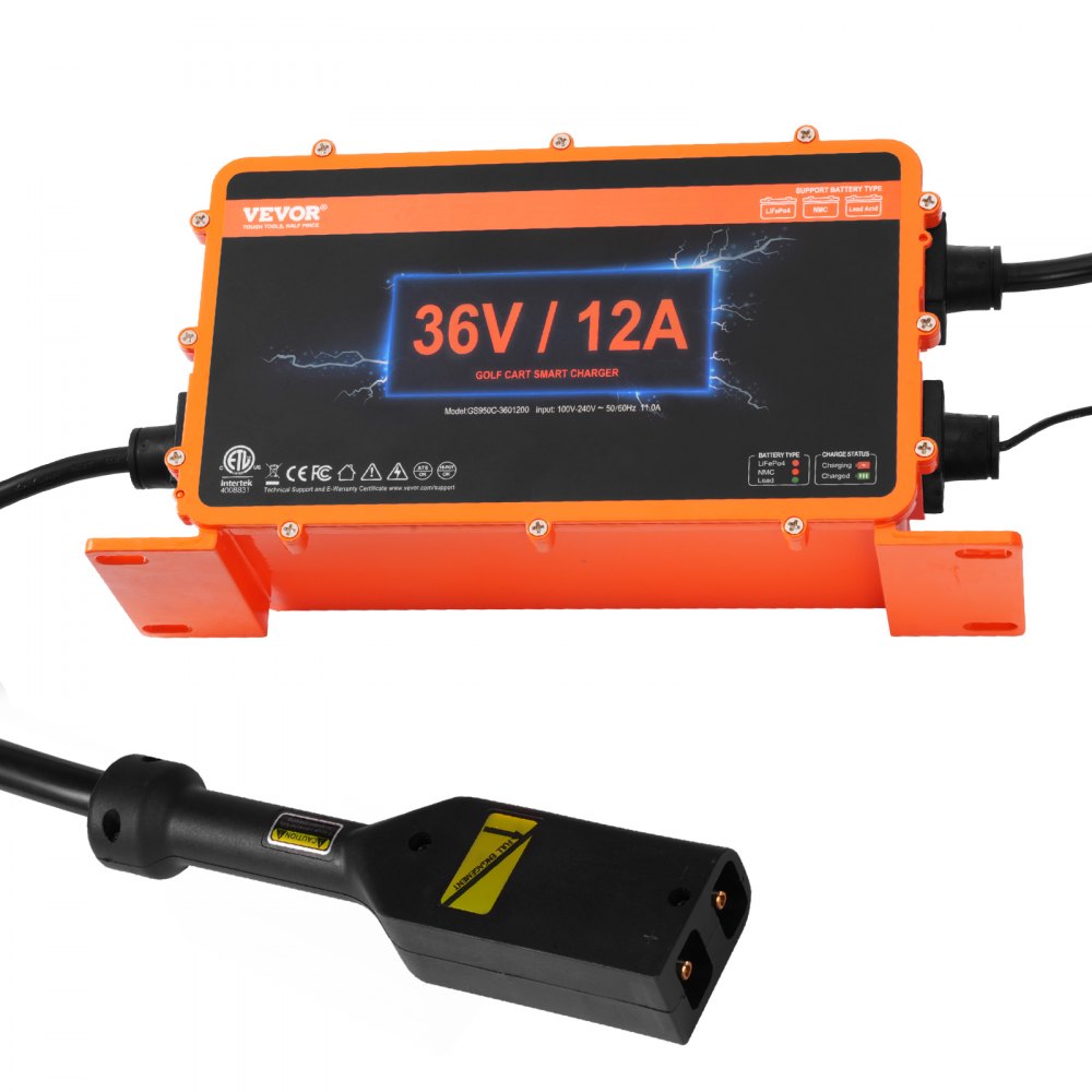 VEVOR 36V golfkar-acculader, 12 Ampère slimme acculader met D-stekker, compatibel met loodzuur AGM/GEL/EFB MF NMC LiFePO4-accu's voor EZGO TXT, IP67