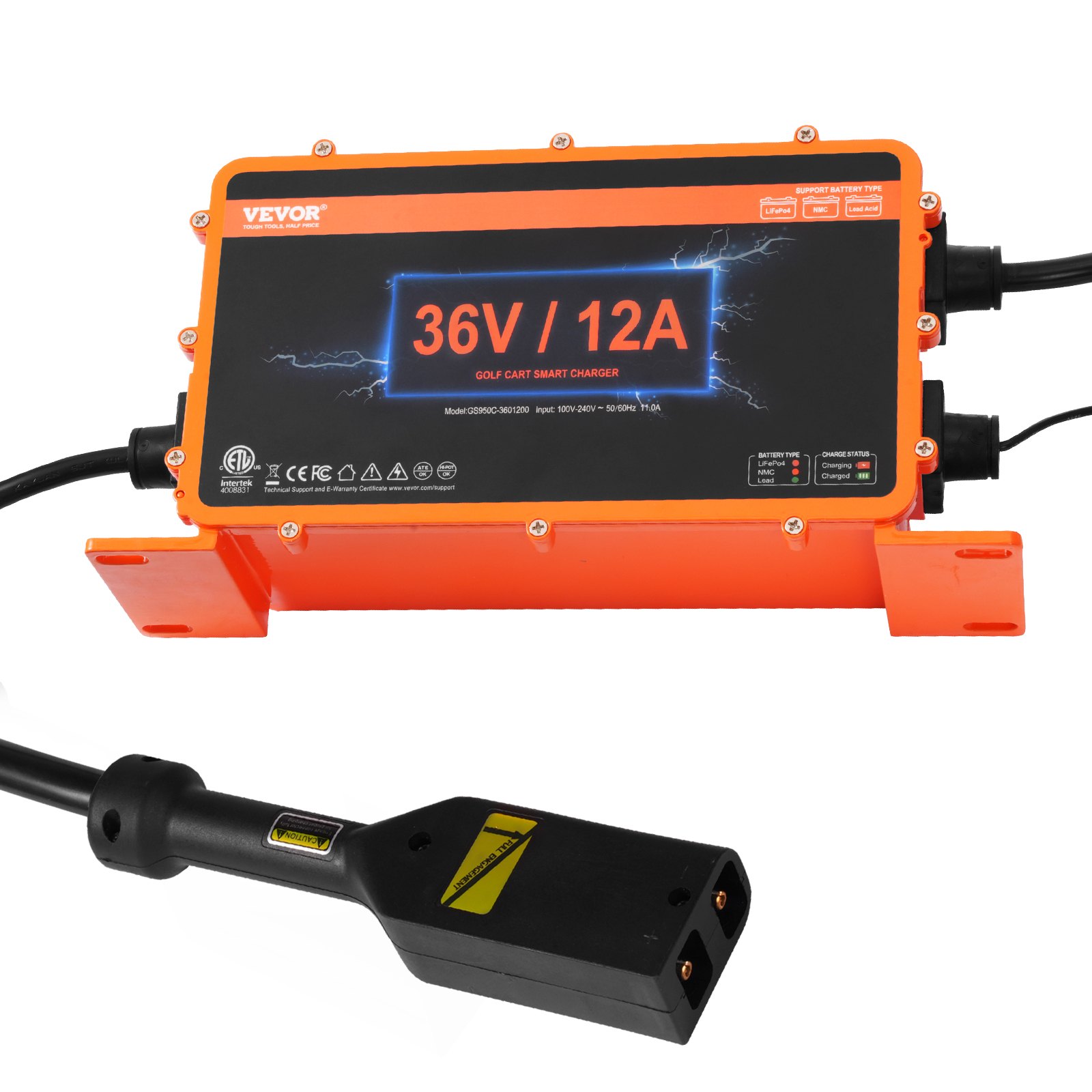VEVOR 36V golfkar-acculader, 12 Ampère slimme acculader met D-stekker, compatibel met loodzuur AGM/GEL/EFB MF NMC LiFePO4-accu's voor EZGO TXT, IP67