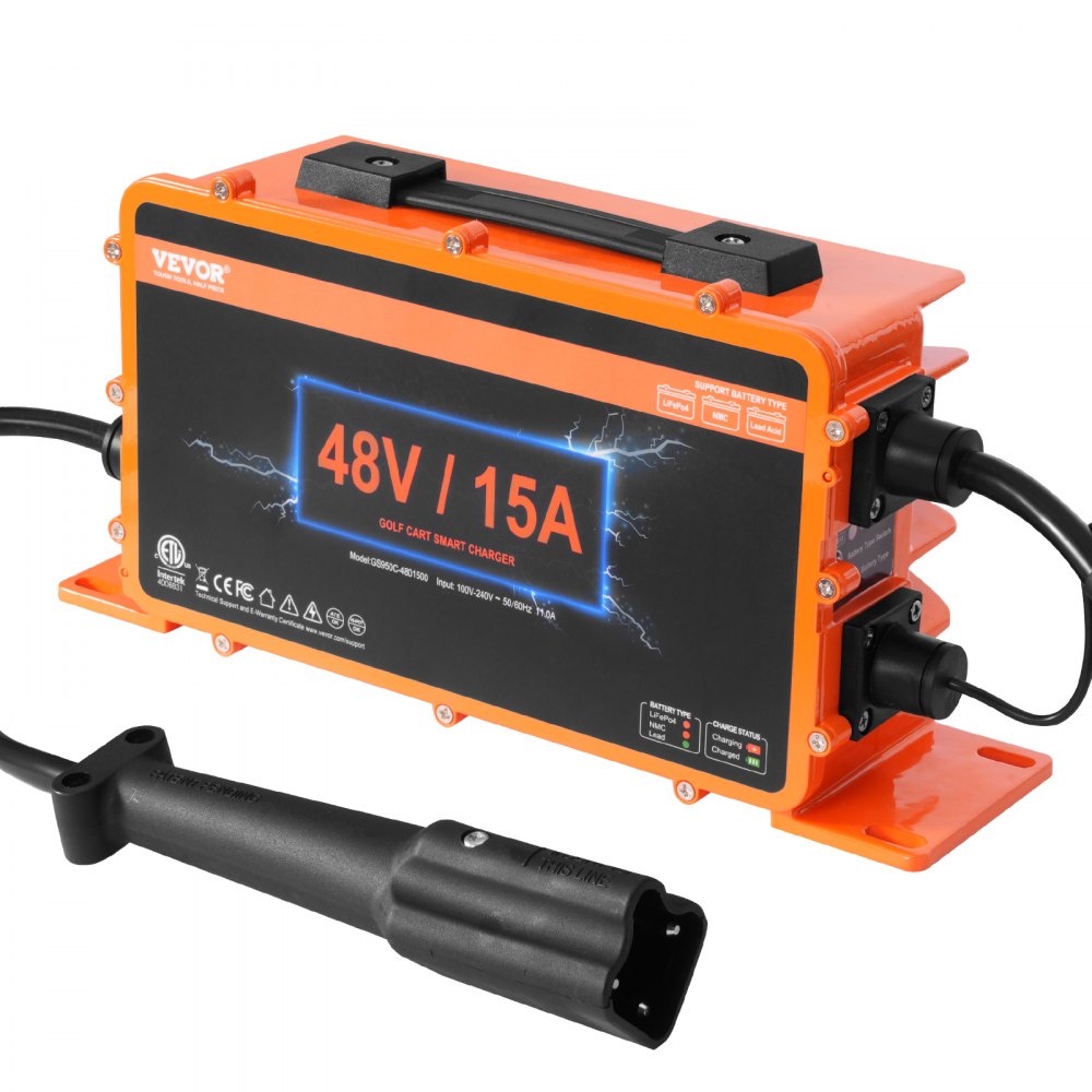 VEVOR 48V golfkar-acculader, 15A slimme acculader met G29-stekker, compatibel met loodzuur AGM/GEL/EFB MF natte NMC LiFePO4-accu's voor Yamaha, IP67