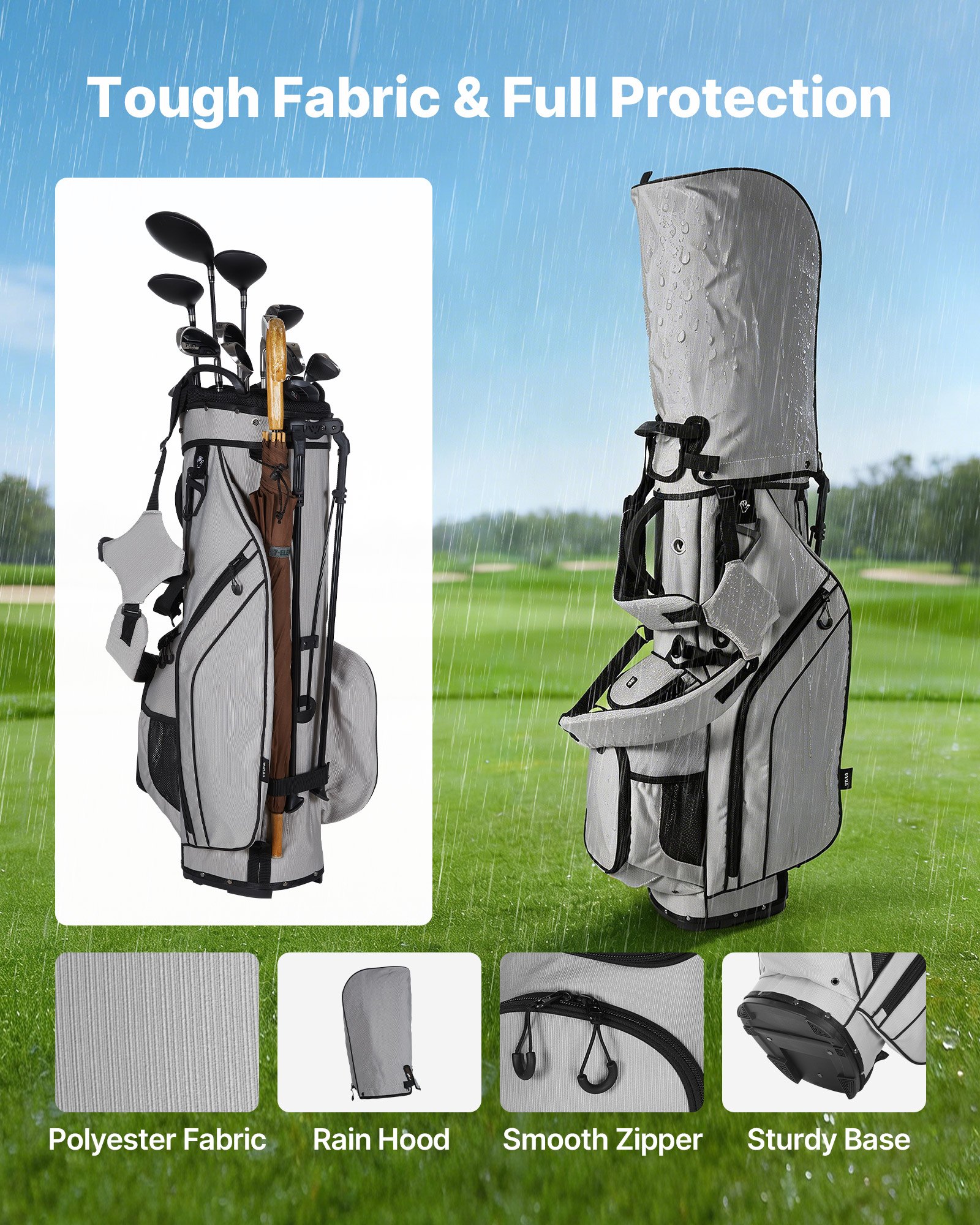 VEVOR golftas met 14 vakken, 2-in-1 golftas met standaard, dubbele schouderriem, tussenschotten over de volledige lengte, regenhoes, opbergvakken, lichtgewicht polyester caddytas voor heren en dames