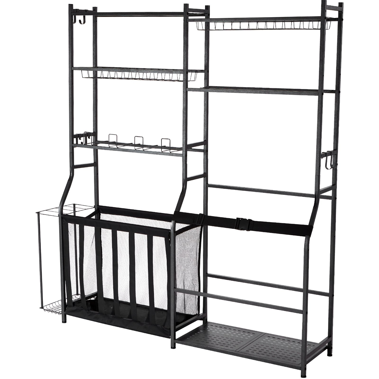 VEVOR Golftas Opberger Geschikt voor 2 Golftassen, Garage Organizer met 2 Draadmanden, 2 Verdelers, Zwarte Golftas Standaard voor Golfclubs, Golfballen, Golfuitrusting Accessoires, etc.