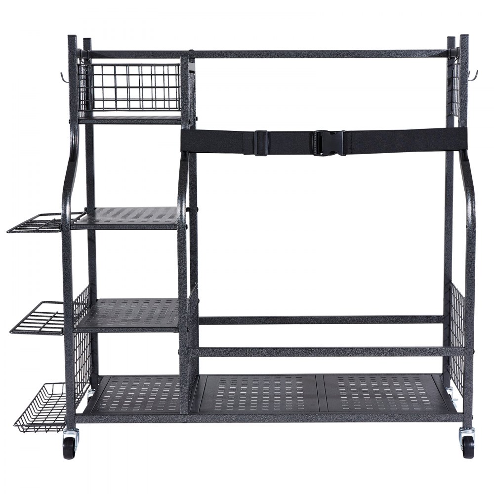 VEVOR Golftas Opberger Geschikt voor 2 Golftassen, Garage Organizer met 1 Draadmand en 3 Zijplanken, Zwarte Golftas Standaard voor Golfclubs, Golfballen, Golfuitrusting Accessoires, etc.