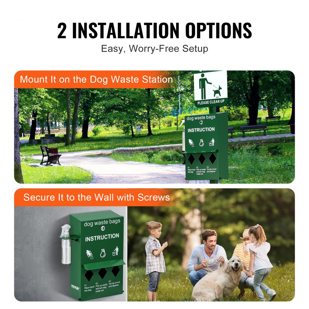 VEVOR Dog Poop Bag Dispenser with Hand Wash Bottle, Lockable Outdoor Dog Waste Bag Holder with 600 Waste Bags, Stake, Pole, Fence & Wall Mounted Dog Poop Bag Storage, Pet Waste Station for Porch, Lawn