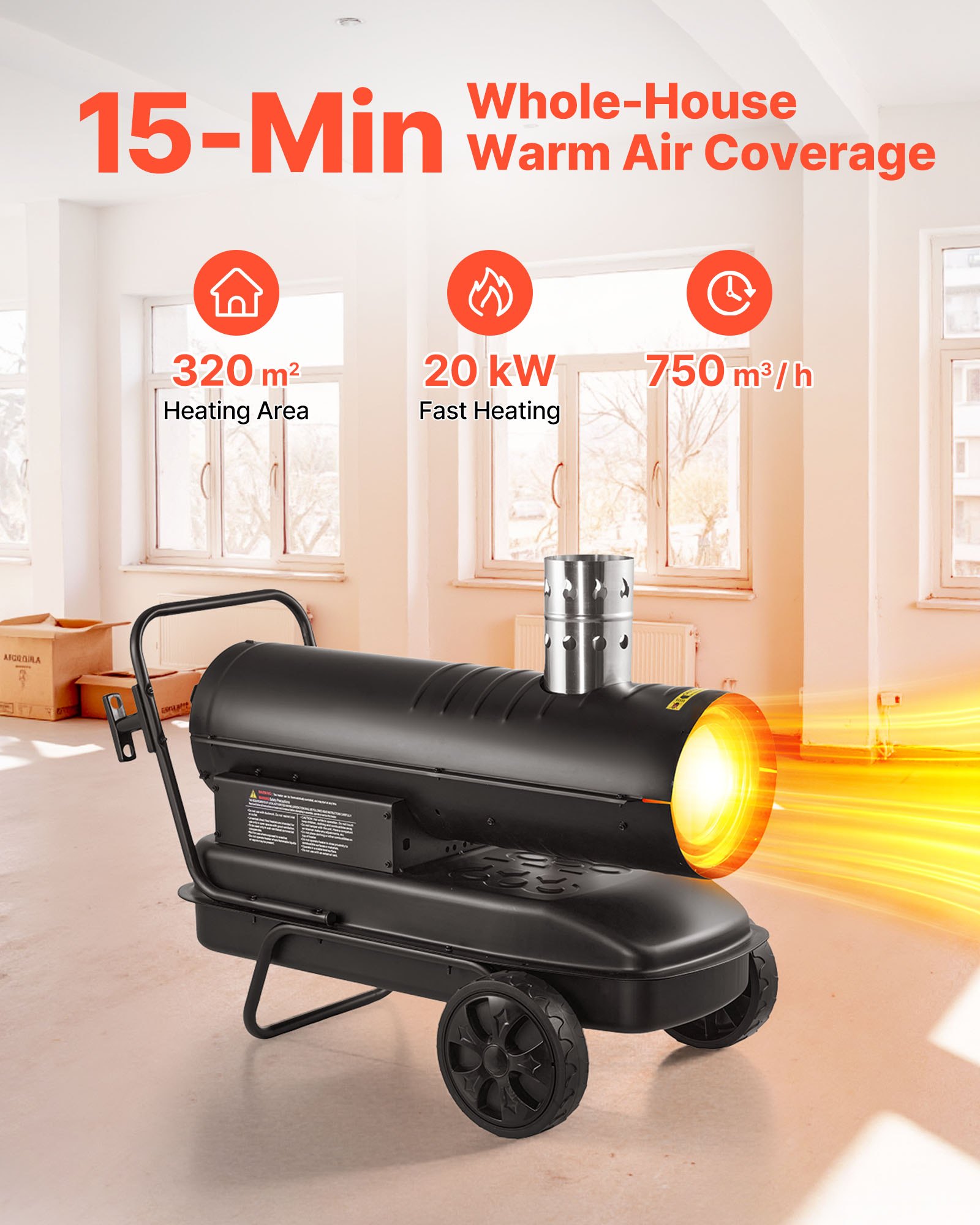 VEVOR 20kW Forced Air Kerosene Diesel Heater, Portable Torpedo Space Heater with Wheels & Adjustable Temp, Blower-Type for Jobsite/Garage/Warehouse/Workshop Construction /Outdoor Heating,Black