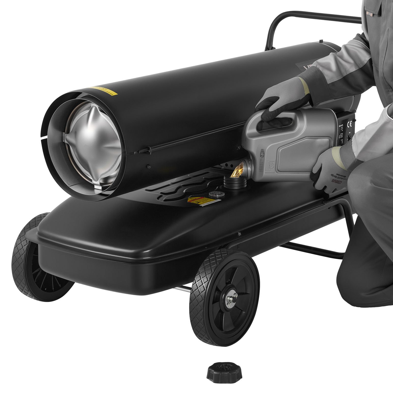 VEVOR 50 kW dieselkachel, Torpedo-ruimteverwarmer met wielen en regelbare temperatuur, dieselkachelventilator voor bouwplaatsen/garages/magazijnen/werkplaatsen/buitenverwarming, zwart