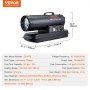 VEVOR Kerosine/Diesel Warmeluchtverwarmer, 70.000 BTU Torpedo Ruimteverwarmer, Draagbaar met Thermostaatregeling, 19 Liter Tank, Efficiënte Kerosineverwarmer voor Binnen/Buiten voor Thuis, Bouwplaats, Industrie, Werkplaatsen, Zwart
