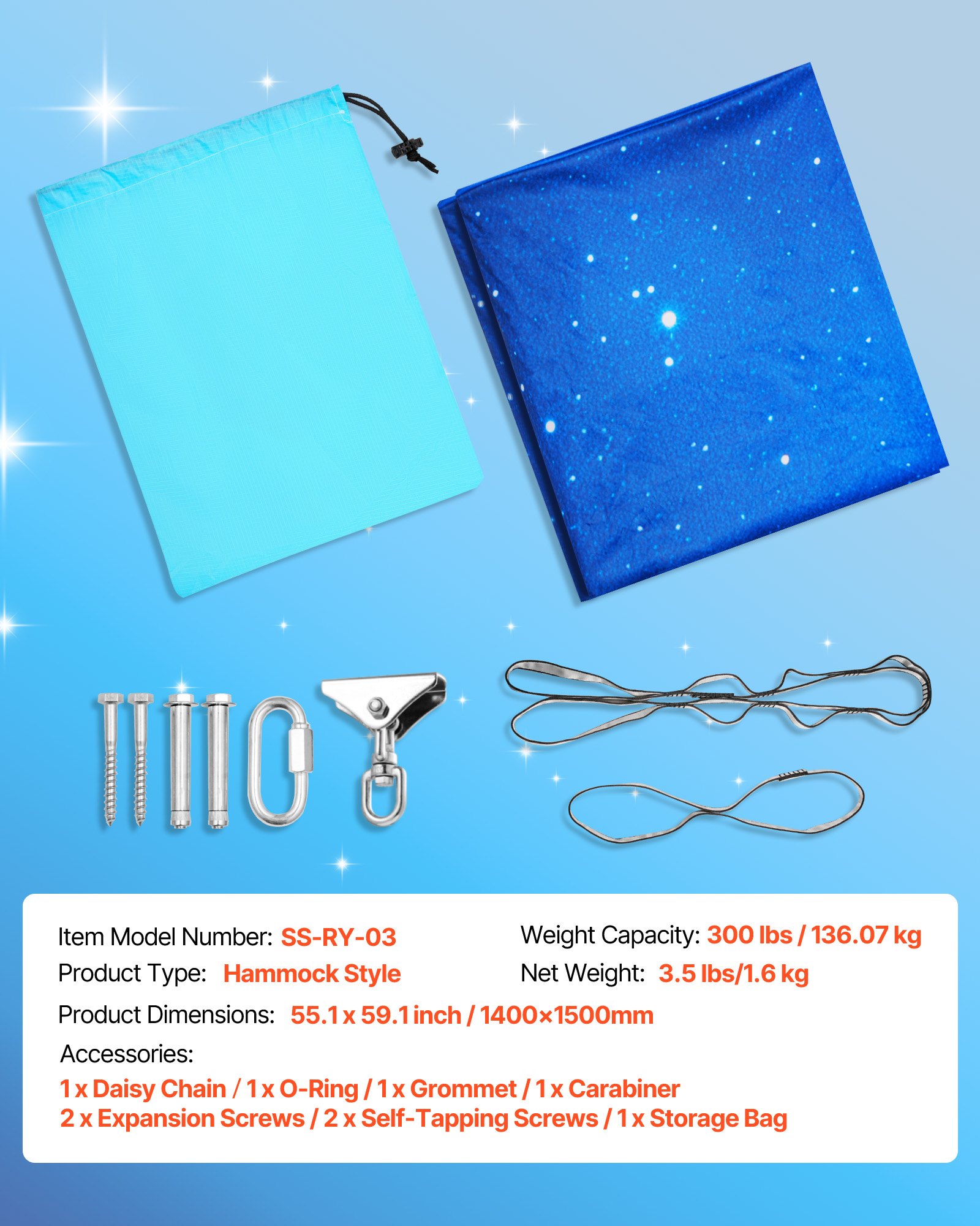 VEVOR Aerial Yoga Hangmat Set gemaakt van dubbellaags stof, Aerial Yoga Schommel, Yoga Schommel met 360° draaibare ophanging & O-Sling & 136,07 kg max. draagvermogen, Hangende Schommels Blauw