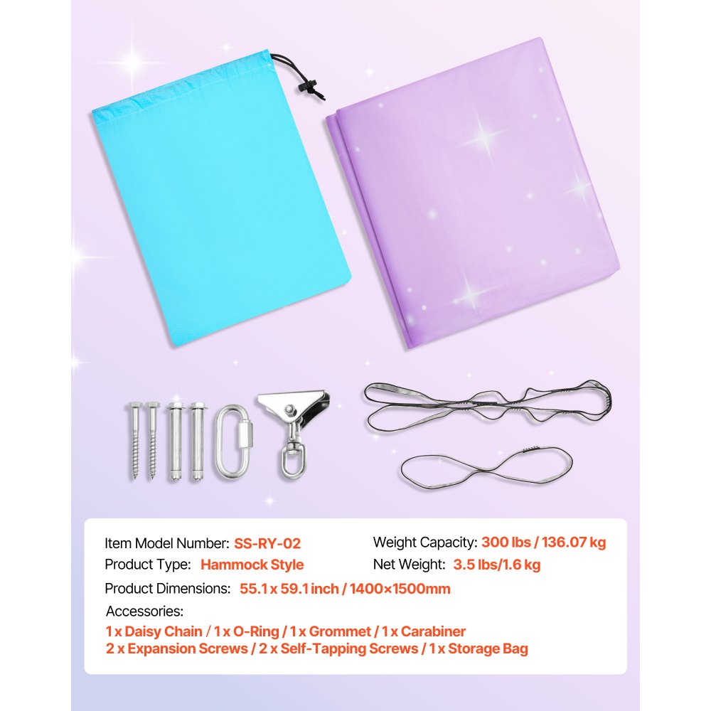 VEVOR Aerial Yoga Hangmat Set gemaakt van dubbellaags stof, Aerial Yoga Swing Air Flying, Yoga Swing met 360° draaibare ophanging & O-Sling & 136,07 kg max. draagvermogen, plafondschommels roze+blauw