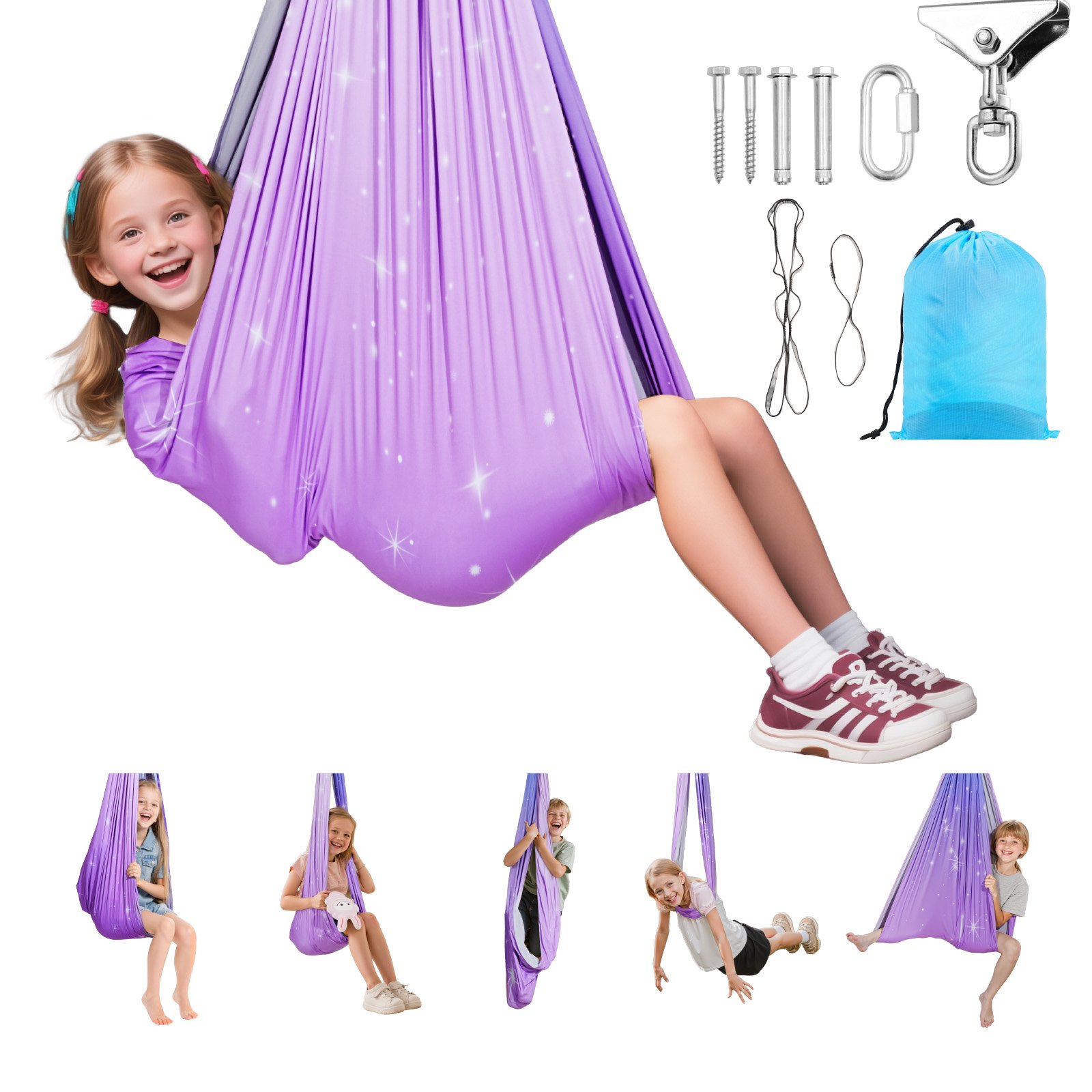 VEVOR Aerial Yoga Hangmat Set gemaakt van dubbellaags stof, Aerial Yoga Swing Air Flying, Yoga Swing met 360° draaibare ophanging & O-Sling & 136,07 kg max. draagvermogen, plafondschommels roze+blauw