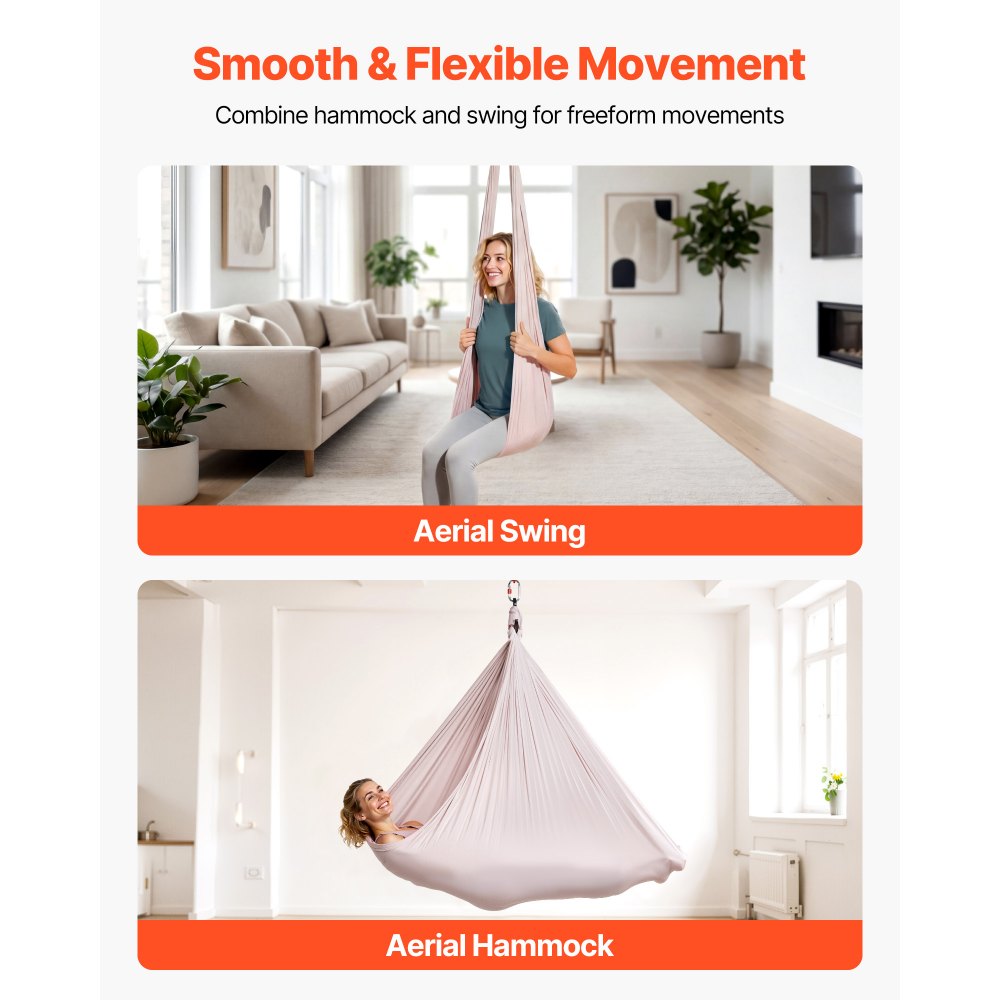 VEVOR Aerial Yoga Hangmat, max. draagvermogen 136,07 kg, yogaschommel met nylon stof, daisy rope en PE-tas met ritssluiting, multifunctionele gymnastiekschommel voor anti-zwaartekrachtoefeningen, roze