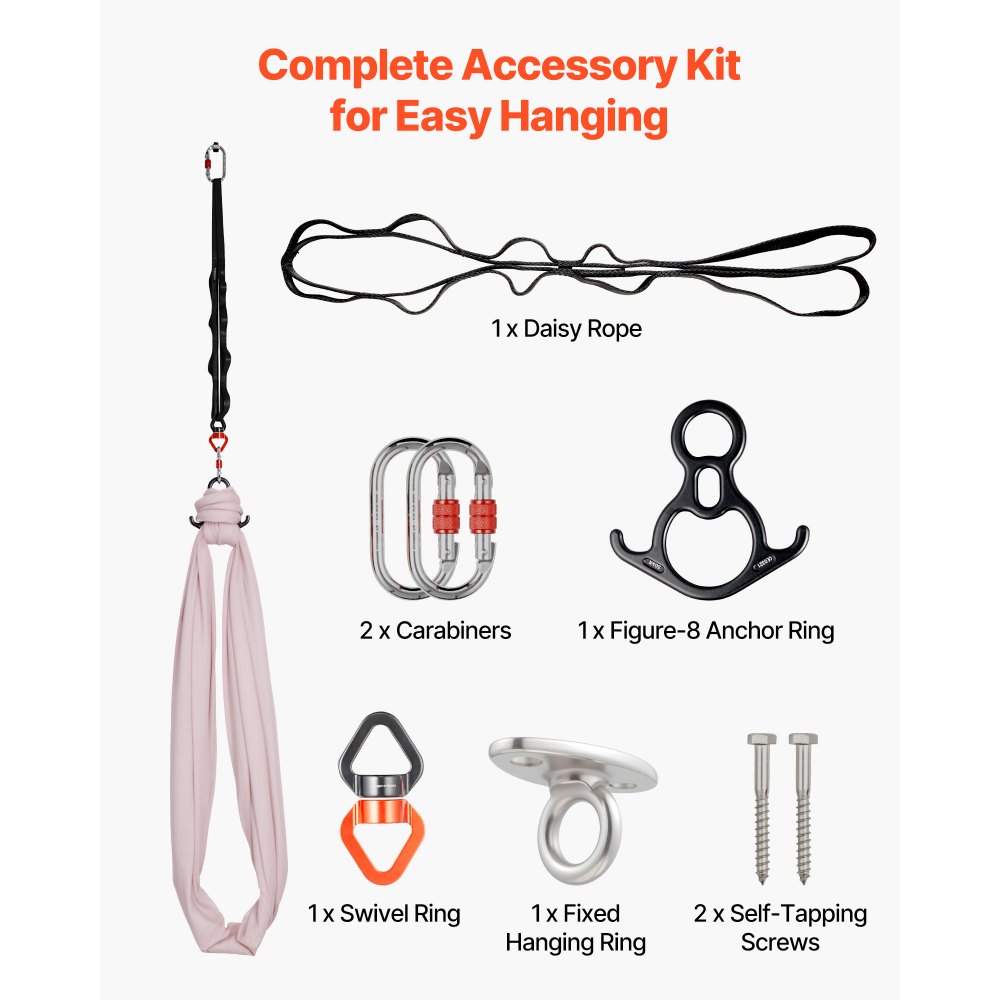 VEVOR Aerial Yoga Hangmat, max. draagvermogen 136,07 kg, yogaschommel met nylon stof, daisy rope en PE-tas met ritssluiting, multifunctionele gymnastiekschommel voor anti-zwaartekrachtoefeningen, roze