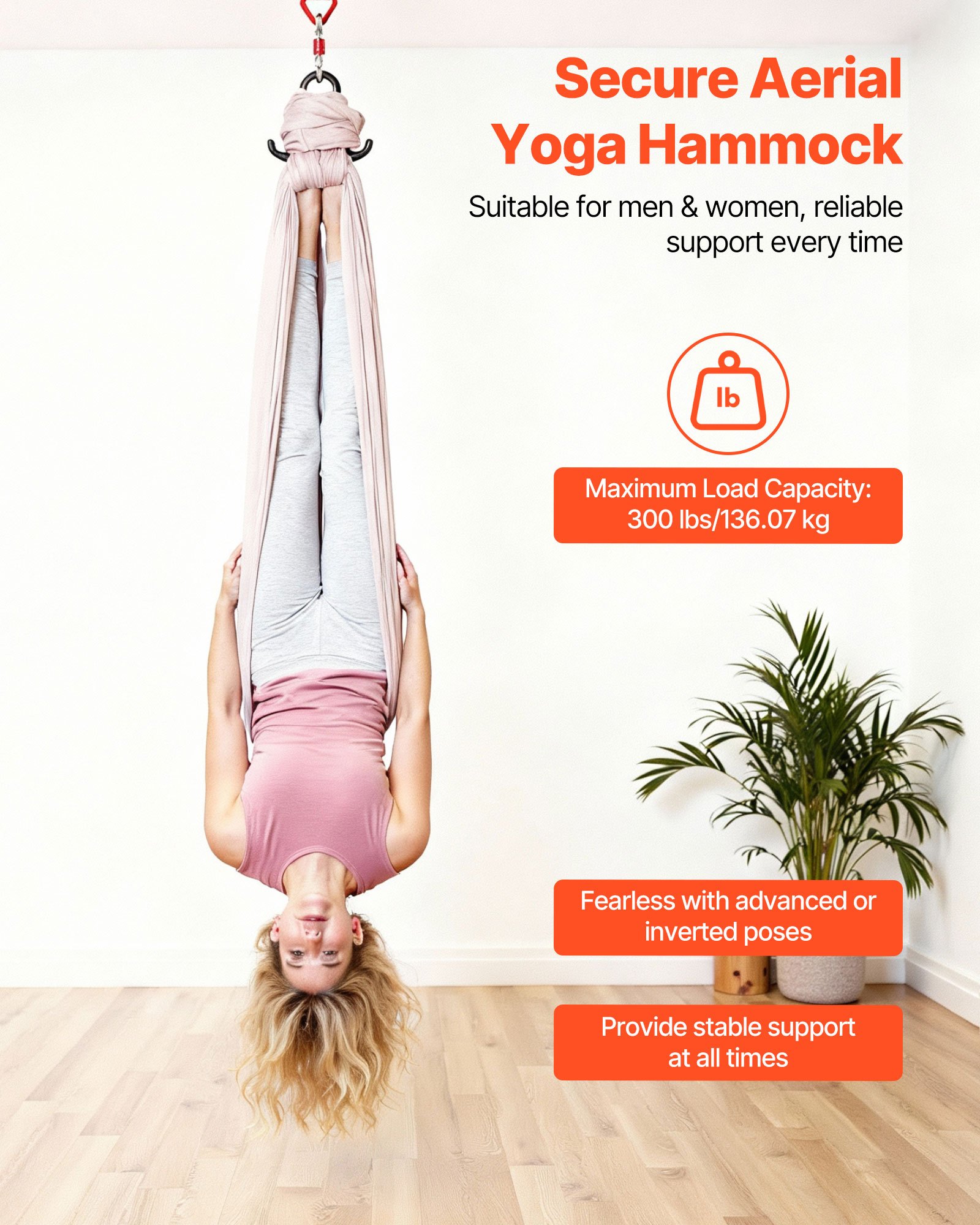 VEVOR Aerial Yoga Hammock, 300 lbs Load Aerial Silk, Yoga Swing with Nylon Fabric, PE Zipper Bag for Parent-Child Interaction, Strengthen Muscles & Improve Practice, Hammock and Swing Combo