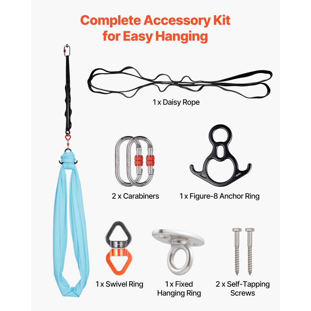 VEVOR Aerial Yoga Hangmat, max. draagvermogen 136,07 kg, yogaschommel met nylon stof, daisy rope en PE-tas met ritssluiting, multifunctionele gymnastiekschommel voor anti-zwaartekrachtoefeningen, blauw